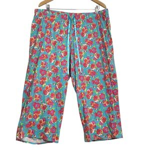 Cacique 18/20 Teal Floral Cotton Lounge Pajama Pants Elastic Waist Drawstring